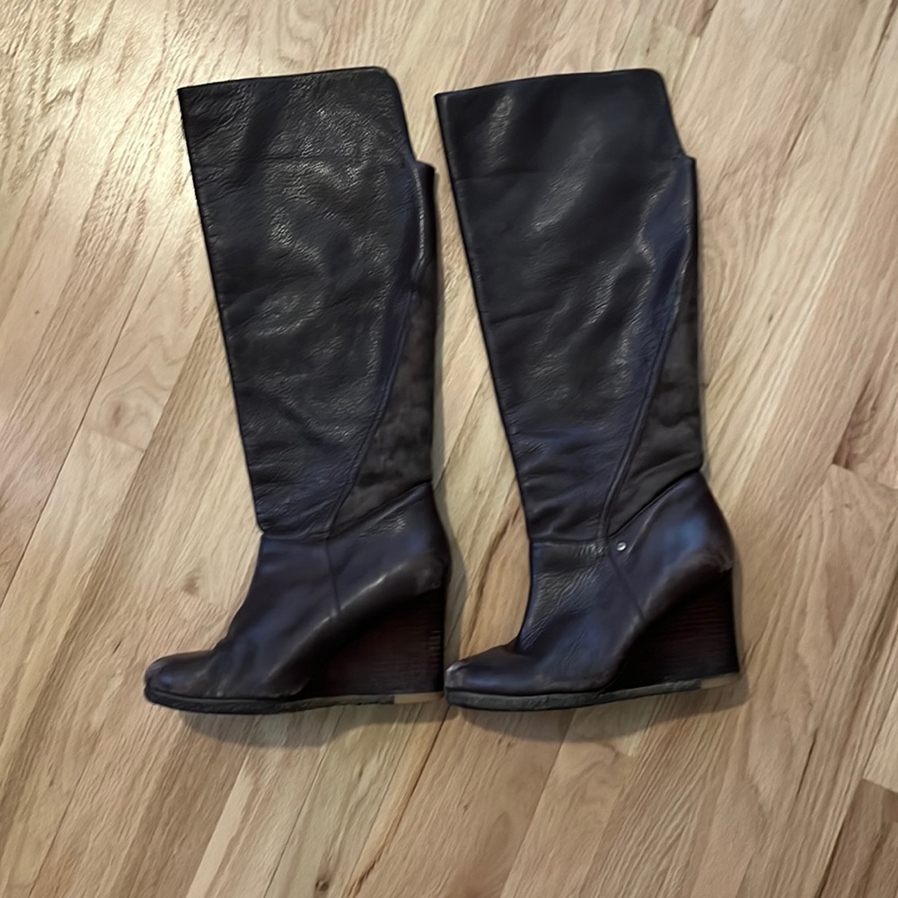 UGG knee high wedge chocolate leather boots